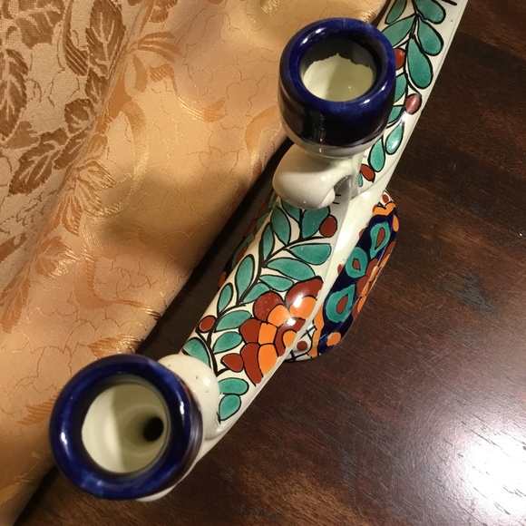 MEXICAN POTTERY GARAY 3 LITE CANDELABRA, CANDLESTICK, FOLK ART - Picture 4 of 13